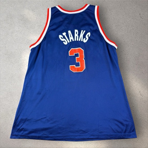 Vintage Champion New York Knicks John Starks Jersey Size 48 Blue Orange NBA 90s - Picture 3 of 5
